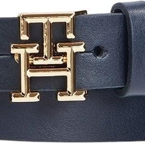Cintura pelle Tommy Hilfiger donna logo TH 2.5 cm nero blu-0