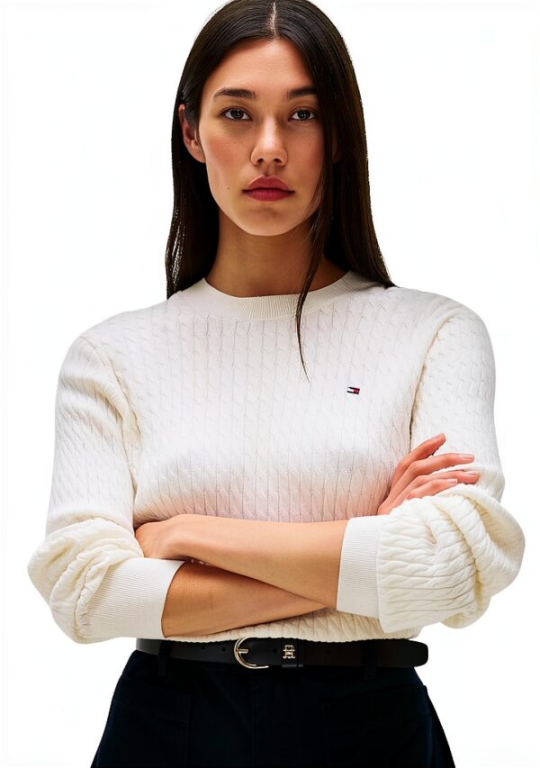 Tommy Hilfiger Donna Pullover Maglia Trecce Cotone