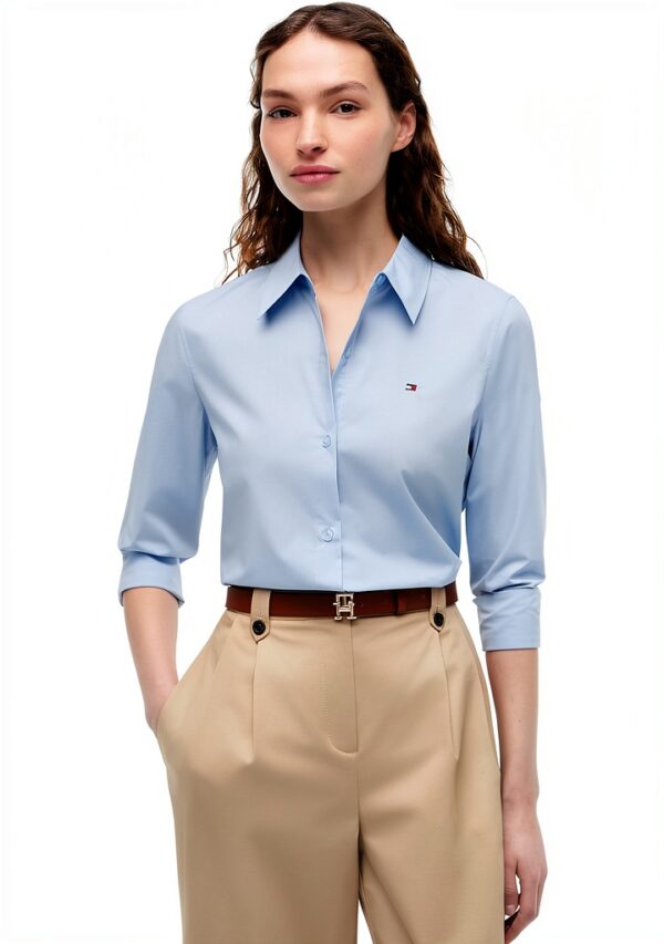 Tommy Hilfiger camicia donna poplin colletto a punta blu